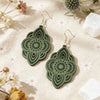 Wooden Lace Pattern Carved Pendant Earrings