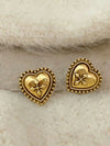 Vintage Carved Heart Stud Earrings