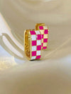 Gold Plated Brass Checkerboard Hoop Earrings