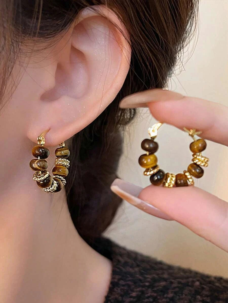 Vintage Tiger Eye Stone Earrings