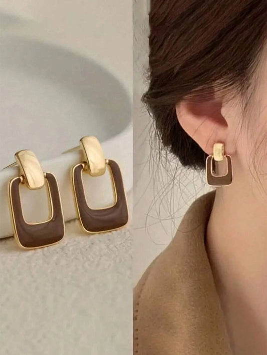 Retro Coffee Square Drop Earrings