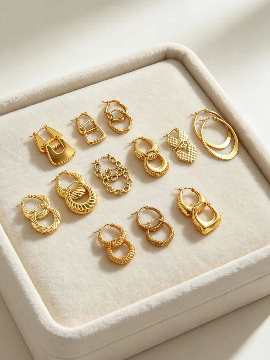 Stainless Steel Gold Ring Earring Set