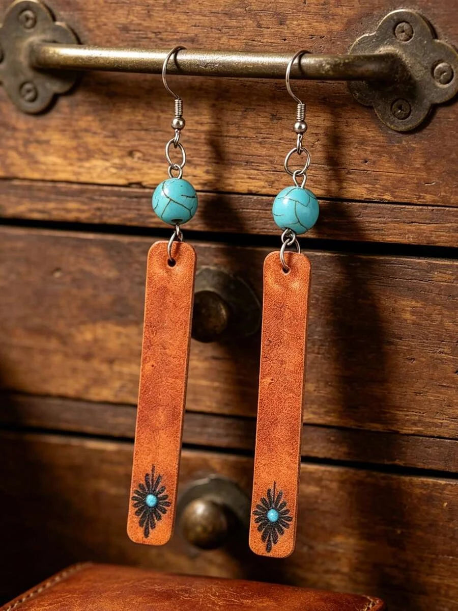Vintage Western Leather Drop Earrings