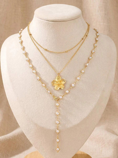 Pearl Flower Tassel Shell Necklace