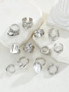 12/6pcs Set Elegant Vintage Delicate Party Style Faux Pearl Ruffle Geometric Metal Rings Set, Geometric Line Design Suitable For Women Daily, Party, Vacation Wear, Versatile Stackable, Perfect Gift For Holidays