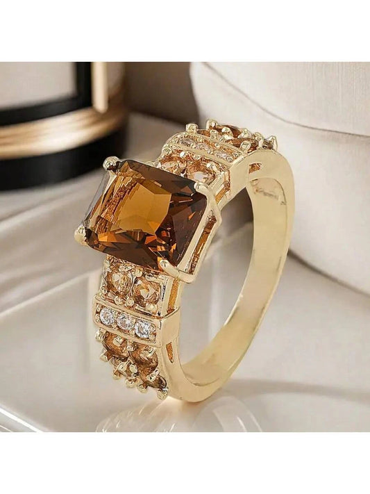 Square Cubic Zirconia Gold Copper Ring
