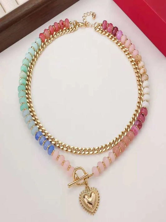 Vintage Beaded Heart Pendant Necklace