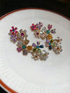 Colorful Floral Rhinestone Clip On Earrings
