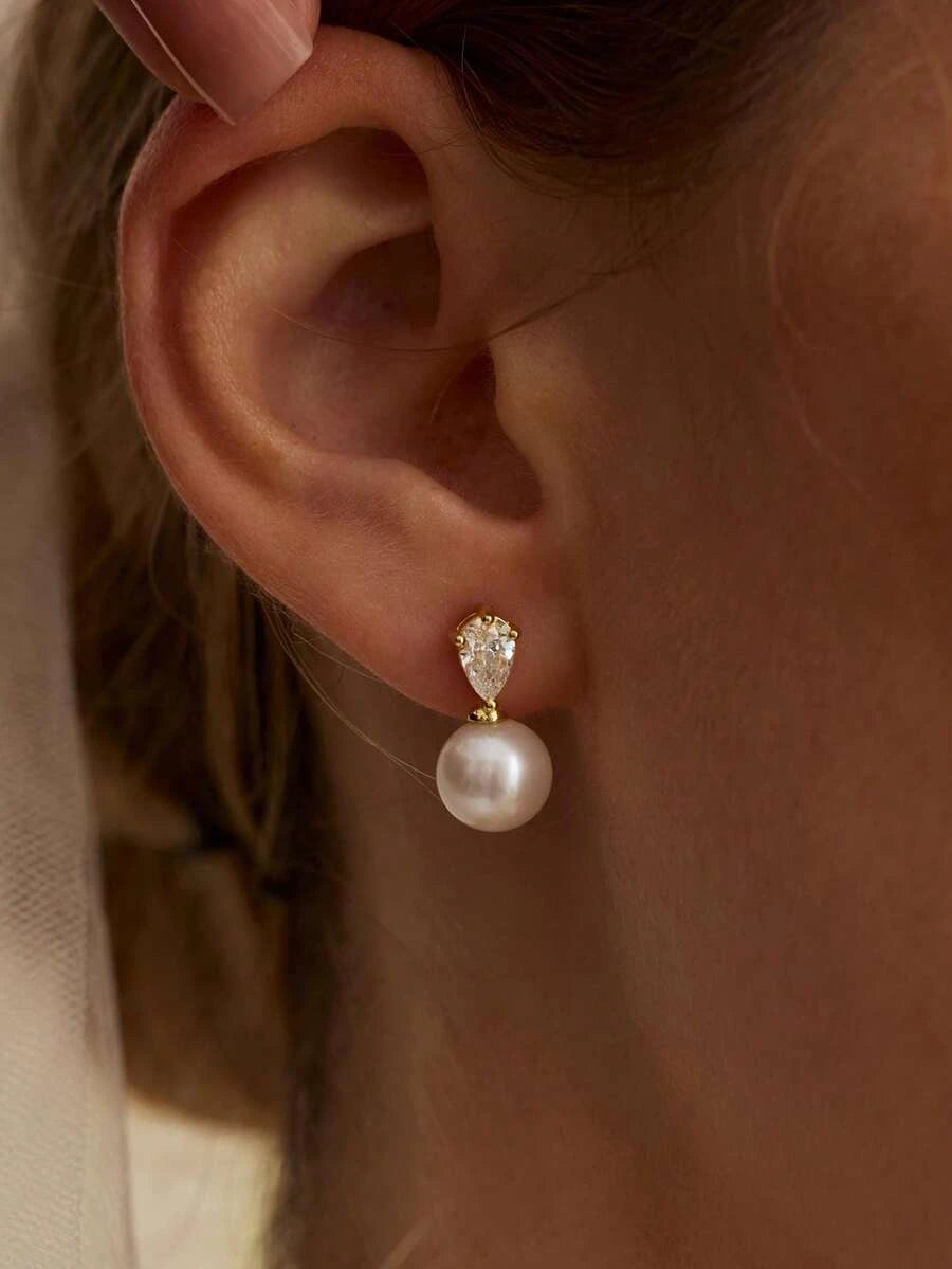 Gold Plated Pearl Bridal Earrings