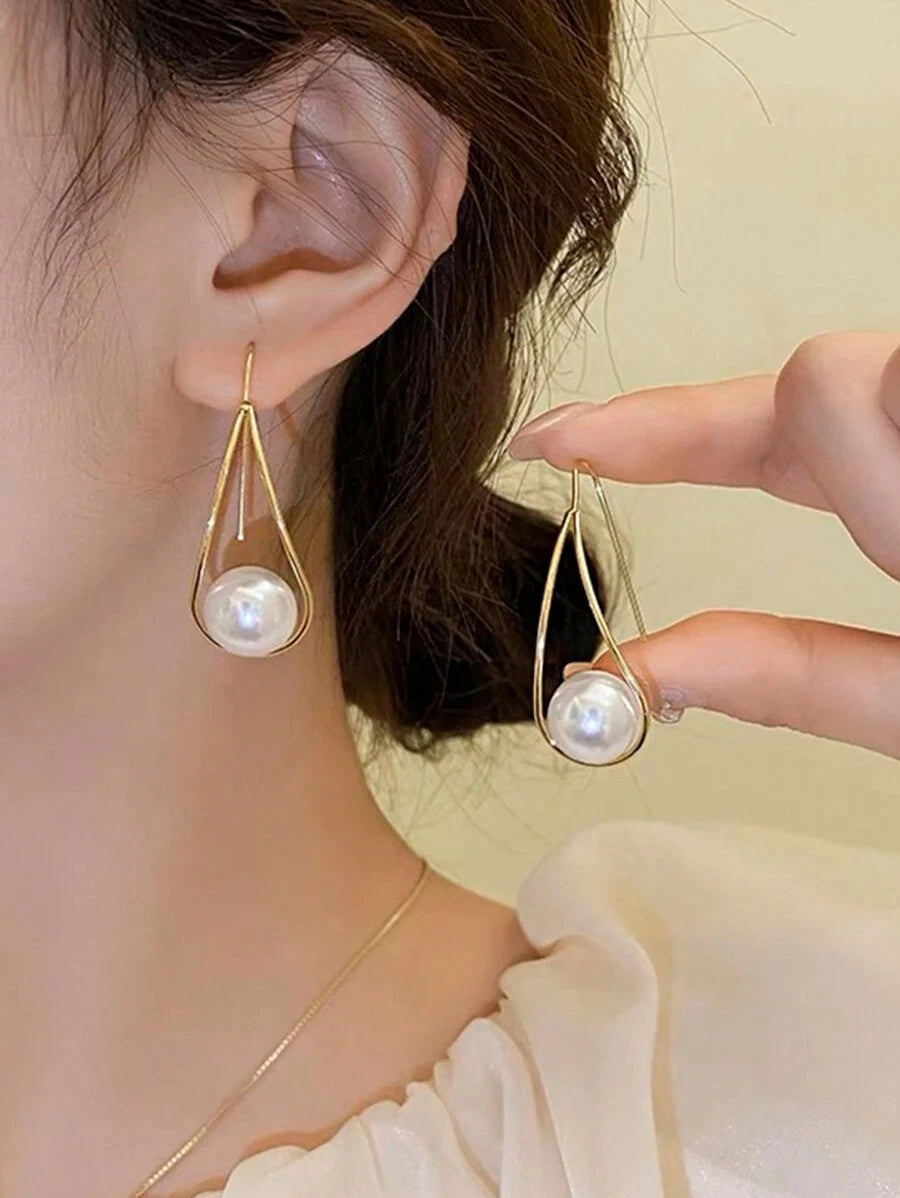 Vintage Faux Pearl Copper Dangle Earrings