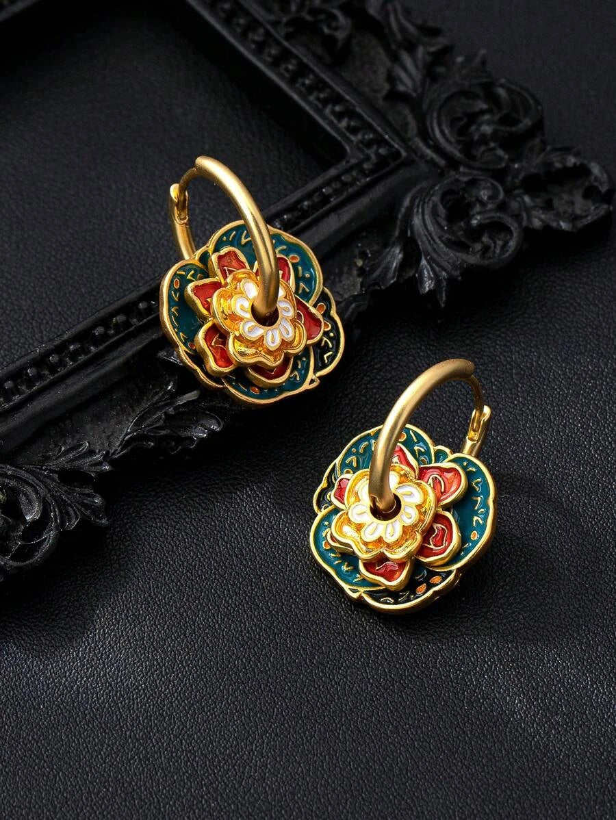 Colorful Enamel Geometric Hoop Earrings