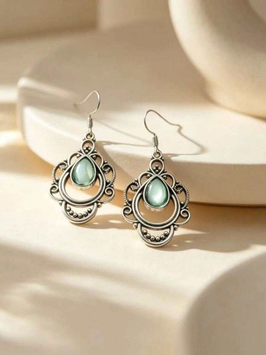 Vintage Bohemian Green Teardrop Earrings