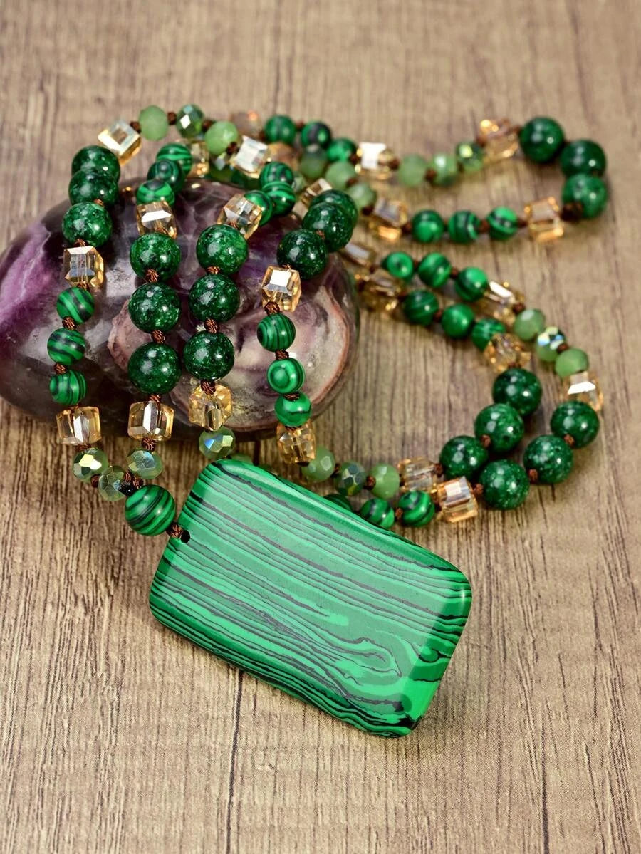 Vintage Malachite Pendant Necklace