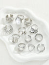 12/6pcs Set Elegant Vintage Delicate Party Style Faux Pearl Ruffle Geometric Metal Rings Set, Geometric Line Design Suitable For Women Daily, Party, Vacation Wear, Versatile Stackable, Perfect Gift For Holidays