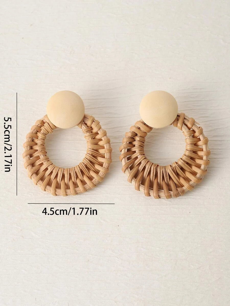 Handmade Woven Rattan Circle Earrings