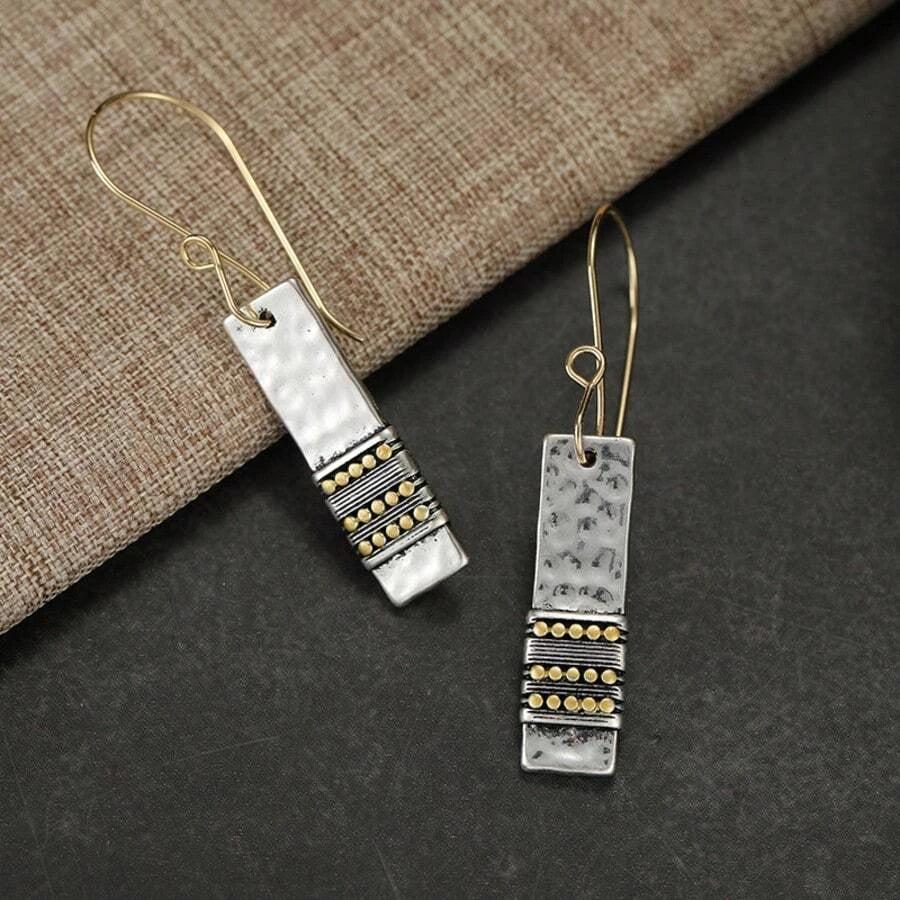Hammered Rectangular Drop Earrings