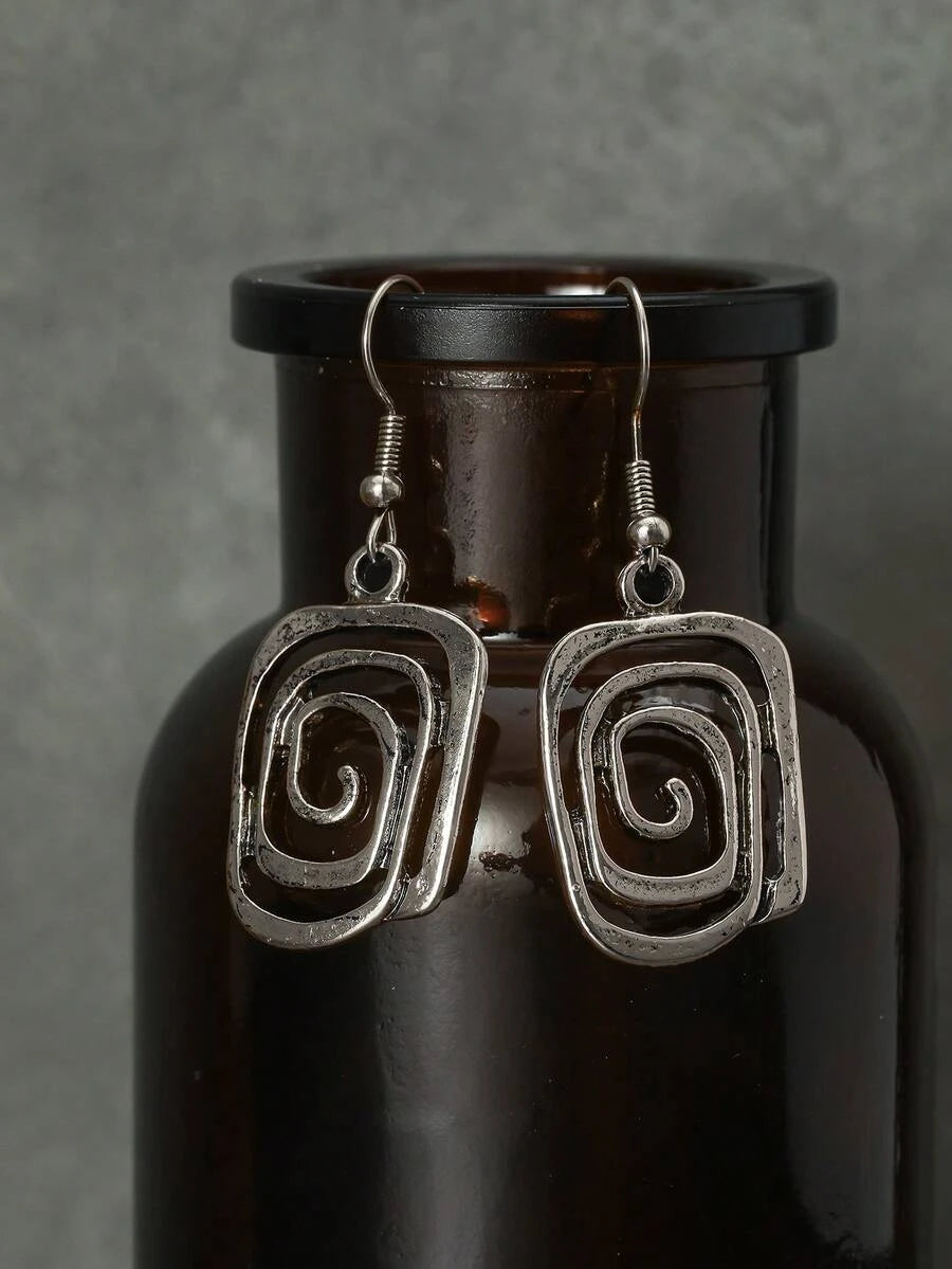 Vintage Inspired Geometric Metal Dangle Earrings