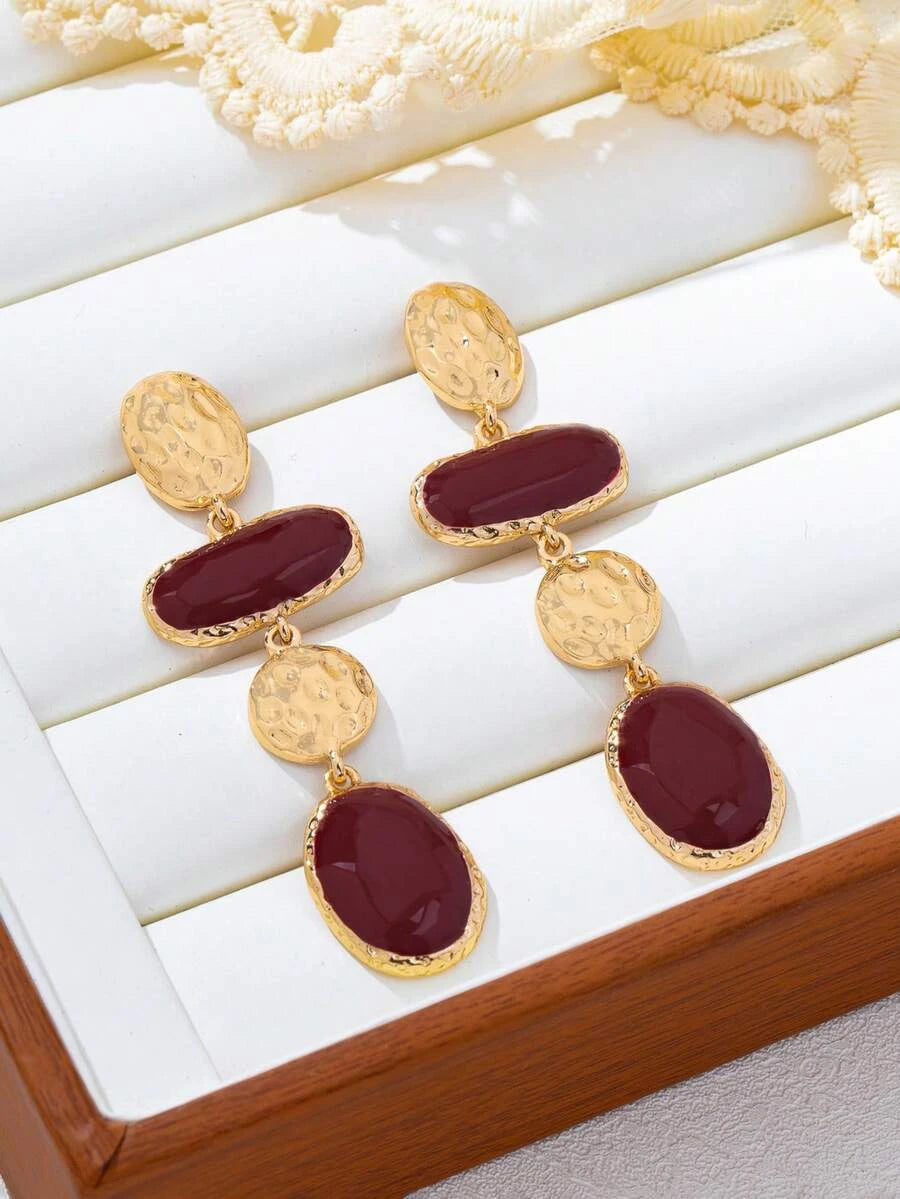 French Vintage Enamel Asymmetrical Drop Earrings