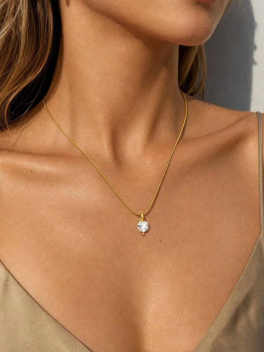 Minimalist Stainless Steel Glass Flower Pendant Necklace