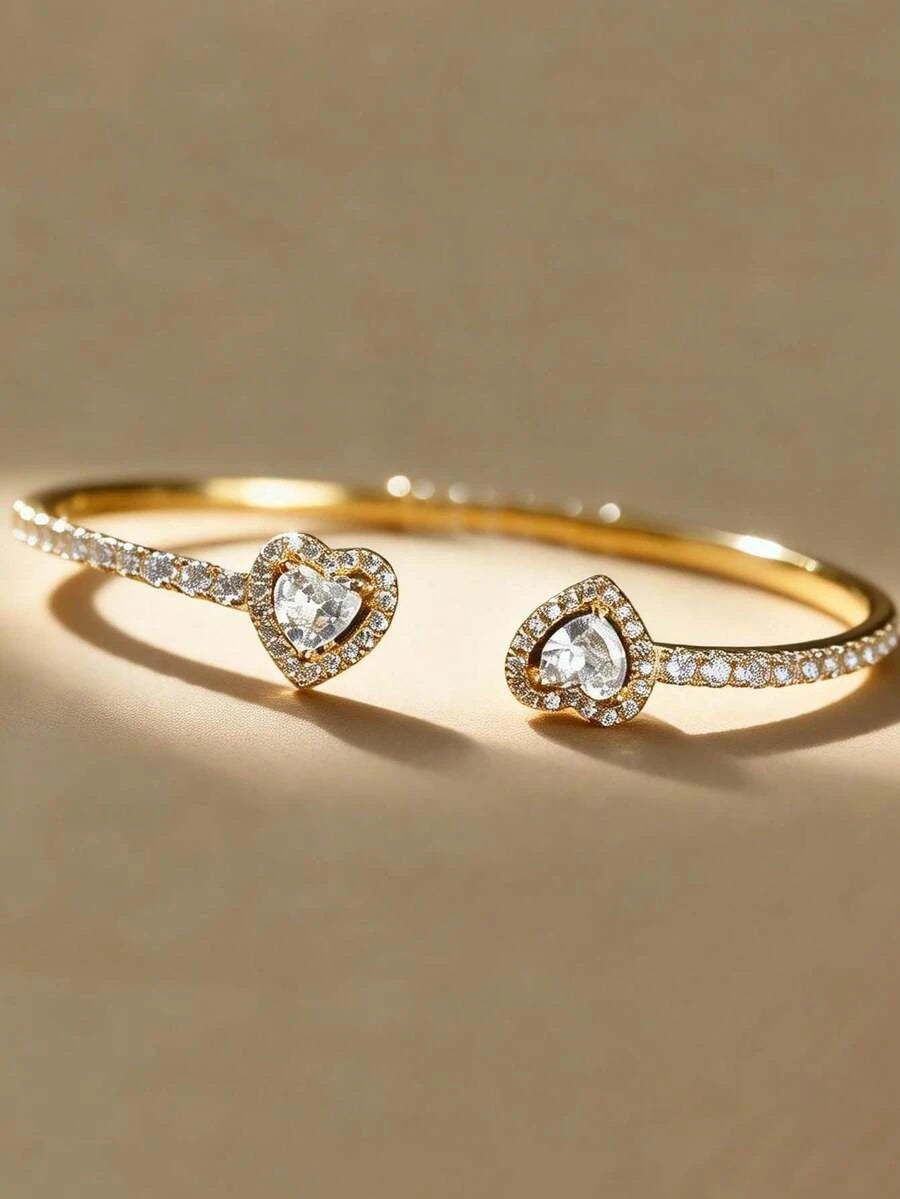 Floral Rhinestone Gold Plated Bracelet Set