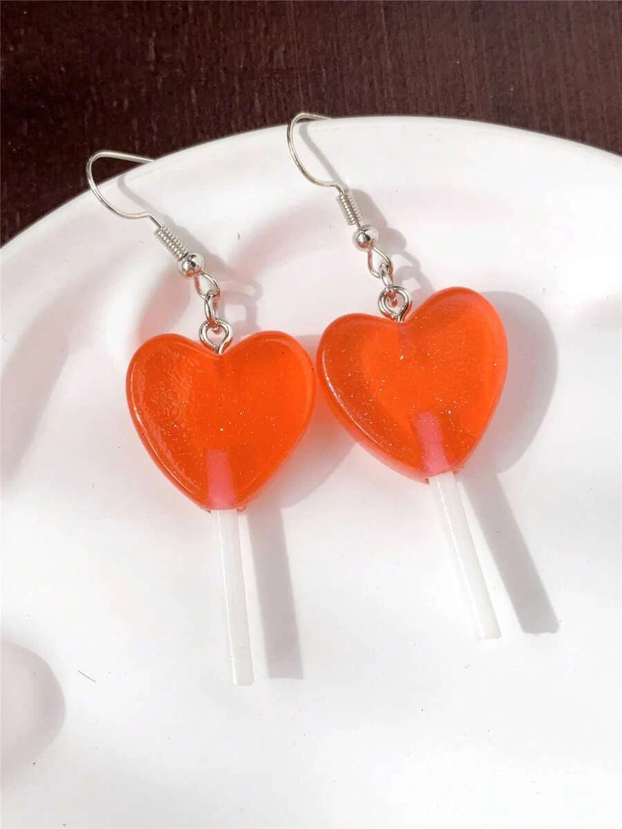 Summer Vacation Resin Heart Lollipop Dangle Earrings