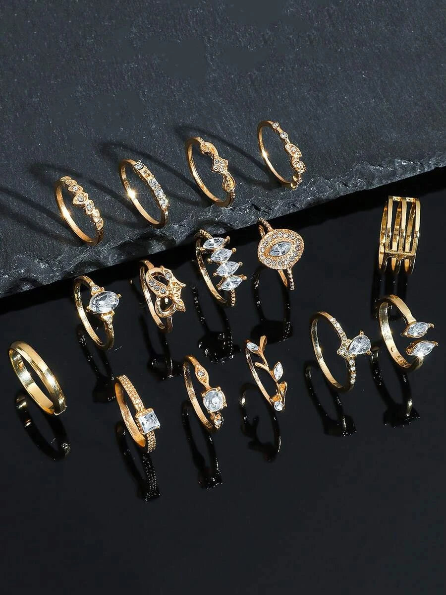 15pcs Vintage Gold-Tone Rhinestone Flower