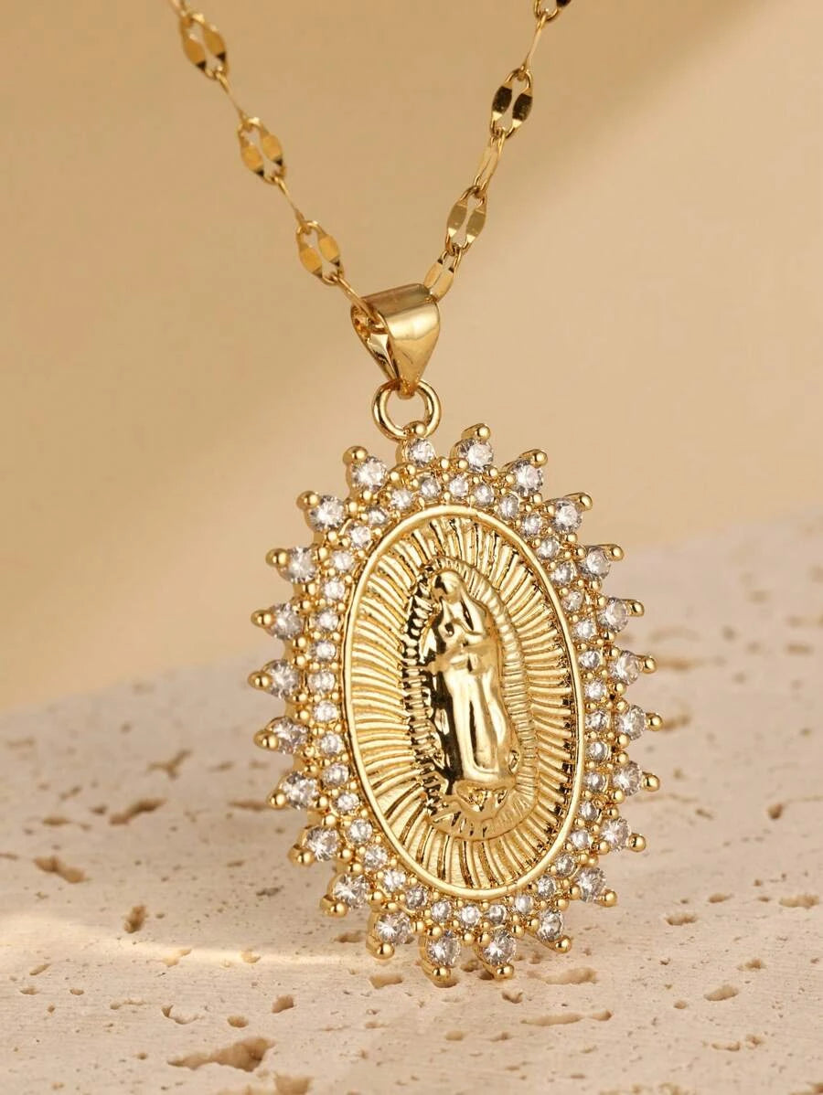 Stainless Steel Virgin Mary Pendant Necklace