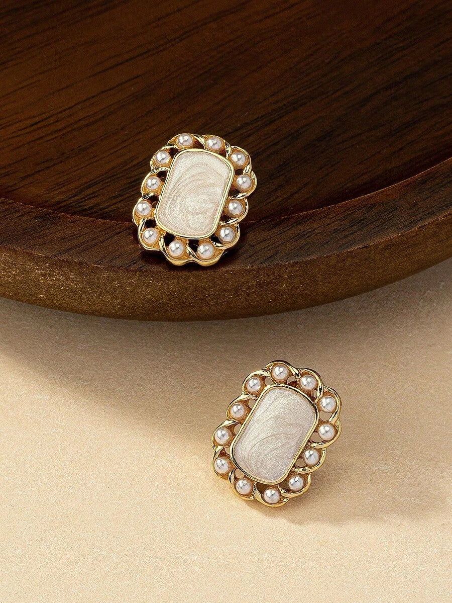 Geometric Faux Pearl Stud Earrings