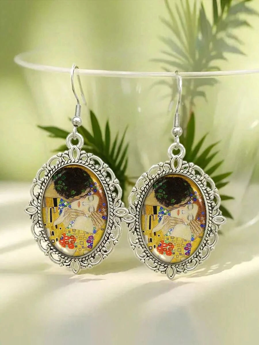 Vintage Klimt The Kiss Art Earrings