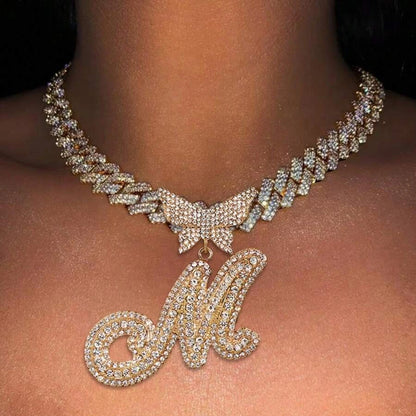 Cuban Link Butterfly Letter Necklace