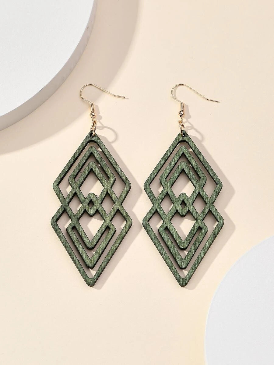 Casual Geometric Wooden Earrings