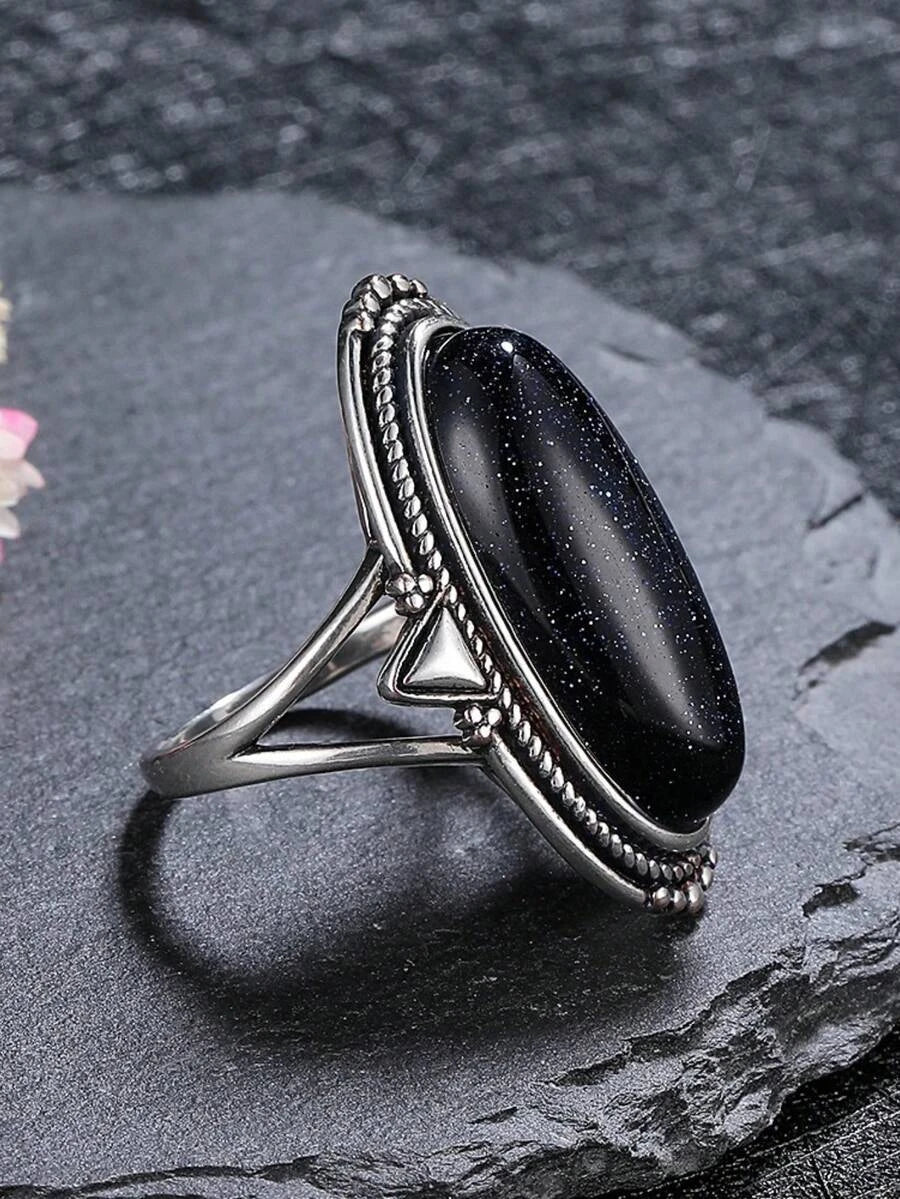 Vintage Turquoise Hollow Silver Ring