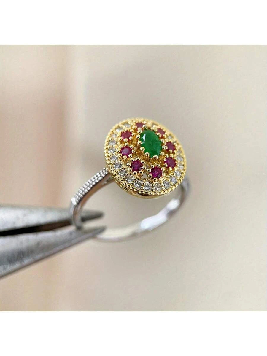 Retro Boho Red Cubic Zirconia Two Tone Ring