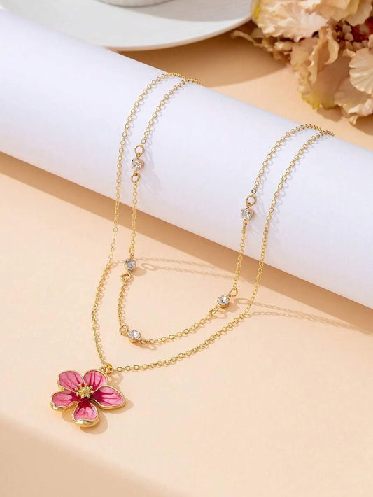 Enameled Flower Pendant Necklace