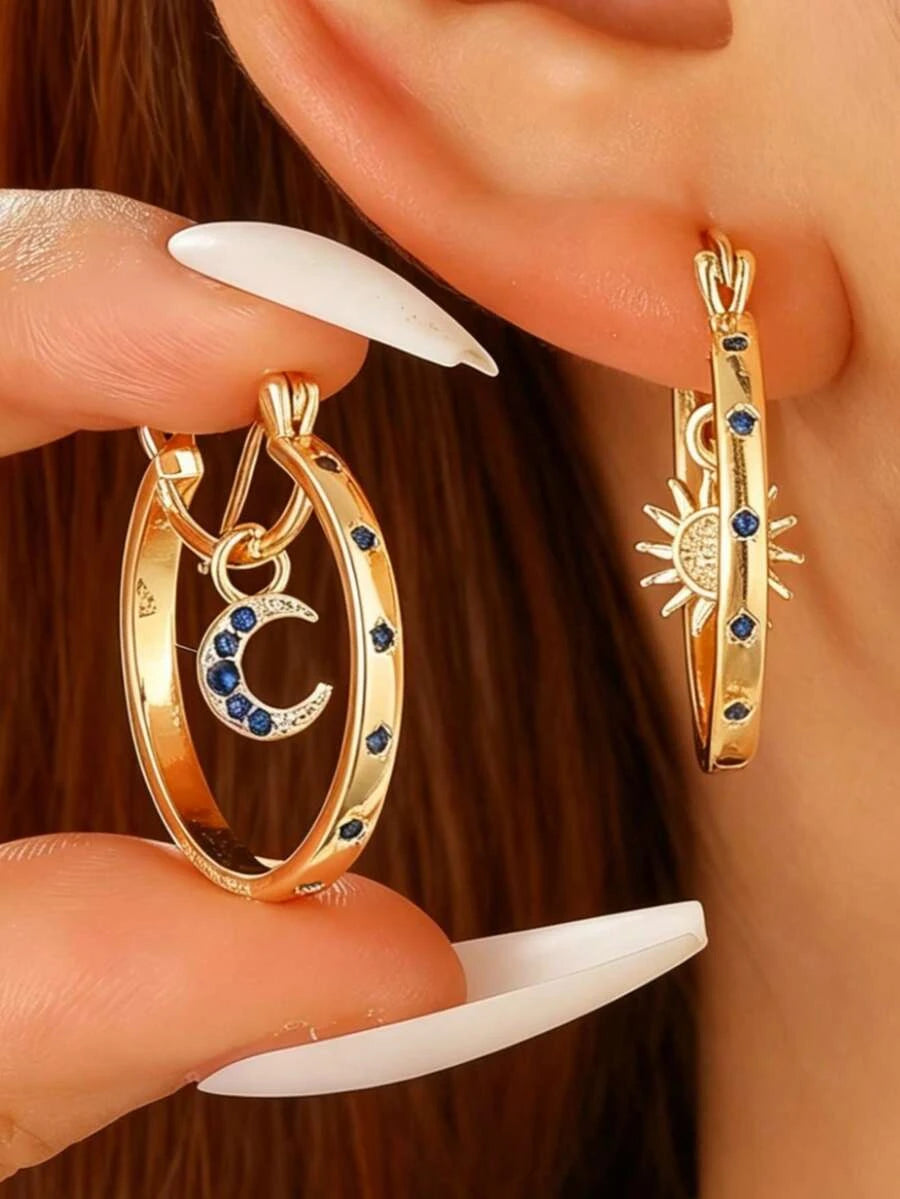 Retro Asymmetric Crescent Moon Drop Earrings