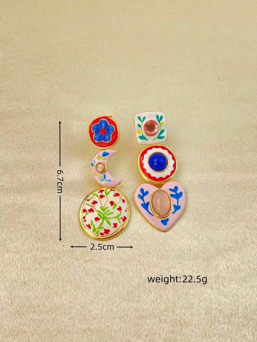 Retro Bohemian Enamel Flower Earrings