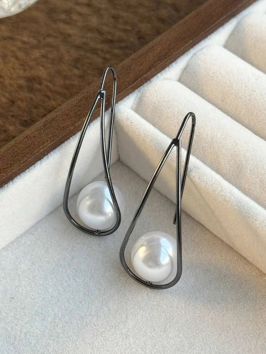 Vintage Faux Pearl Copper Dangle Earrings