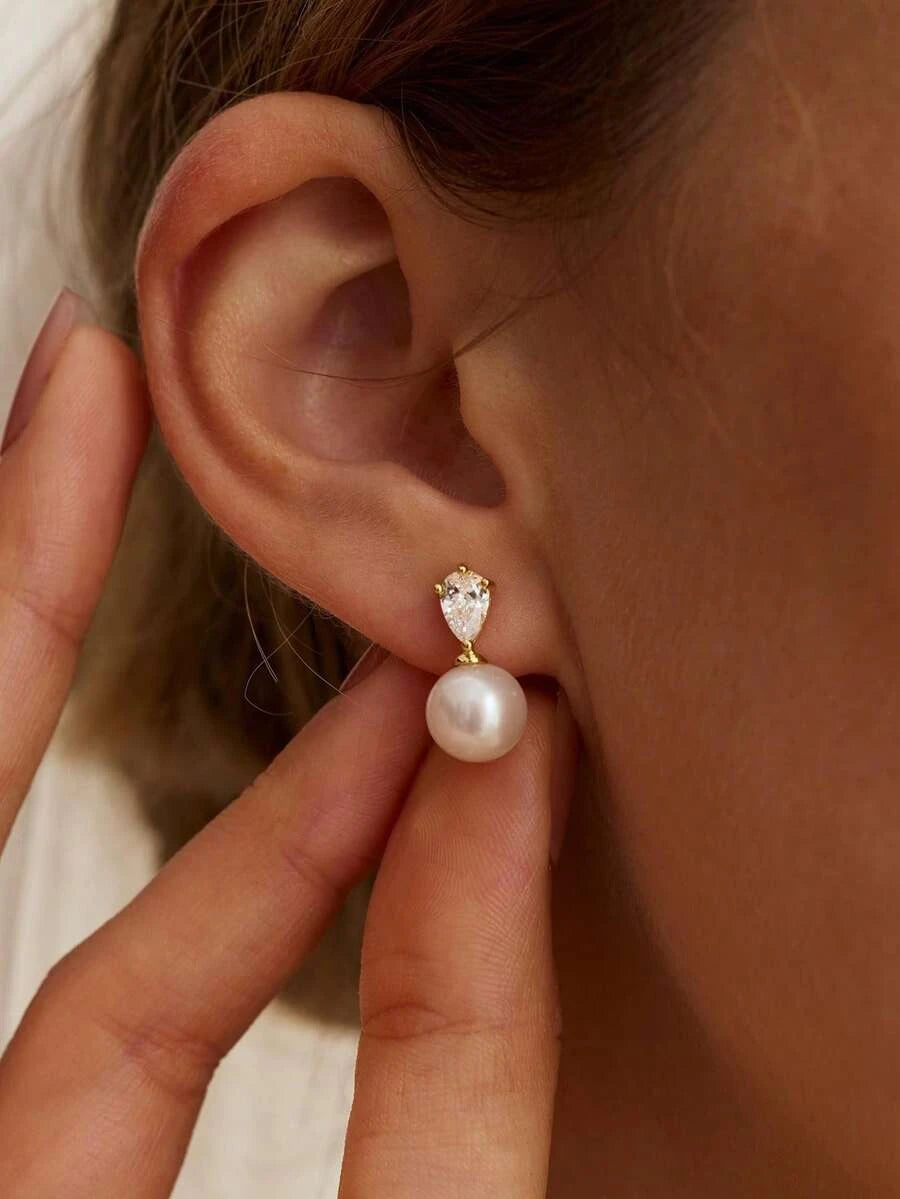 Gold Plated Pearl Bridal Earrings