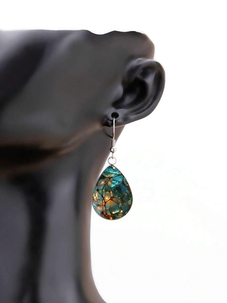 Asymmetrical Glass Pattern Drop Earrings