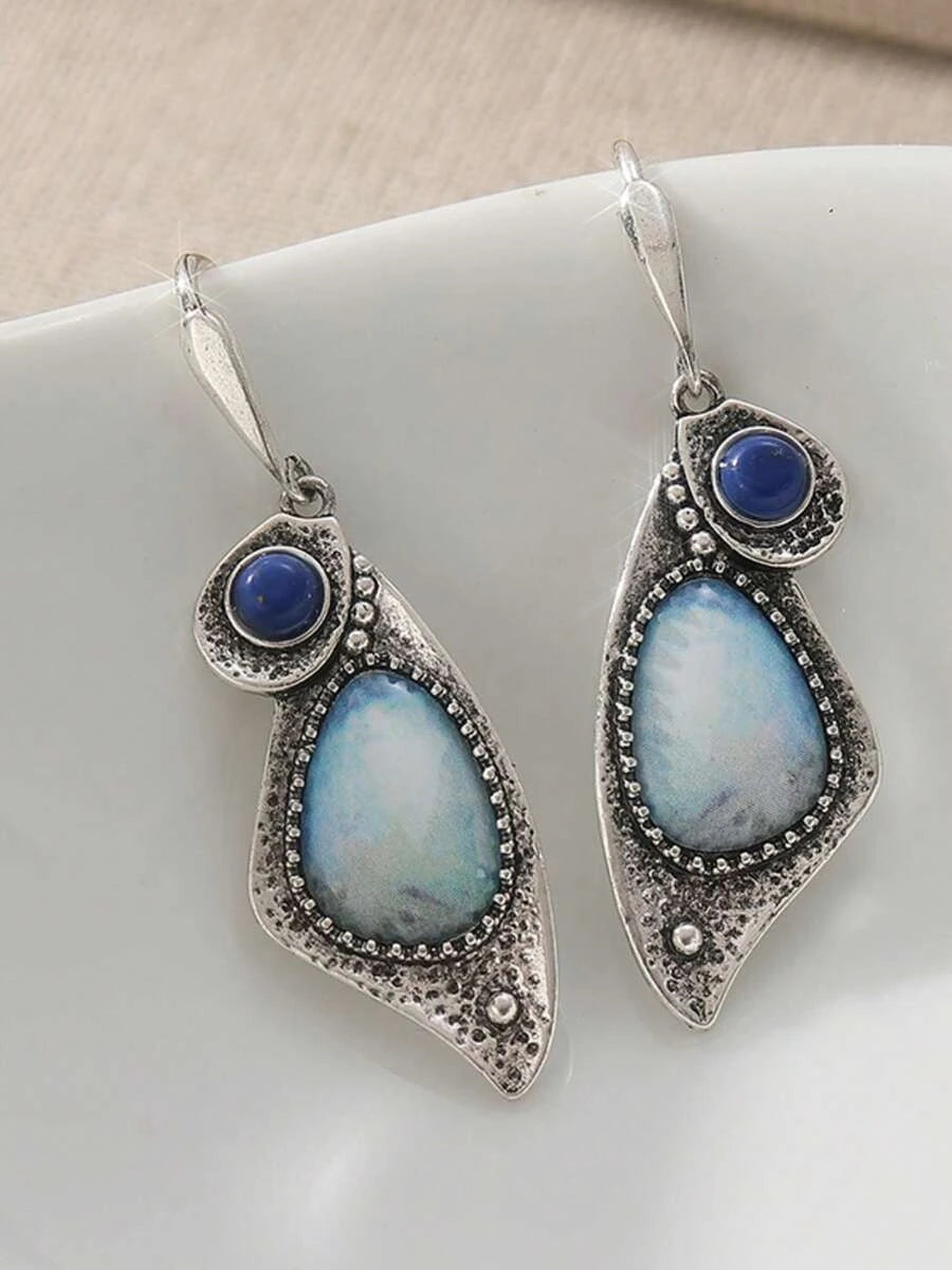 Vintage Bohemian Blue Asymmetrical Pendant Earrings