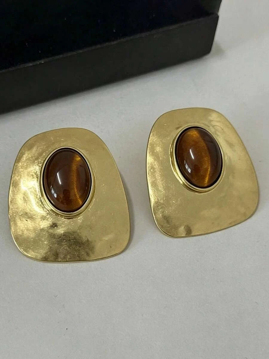 Vintage Hammered Square Geometric Earrings
