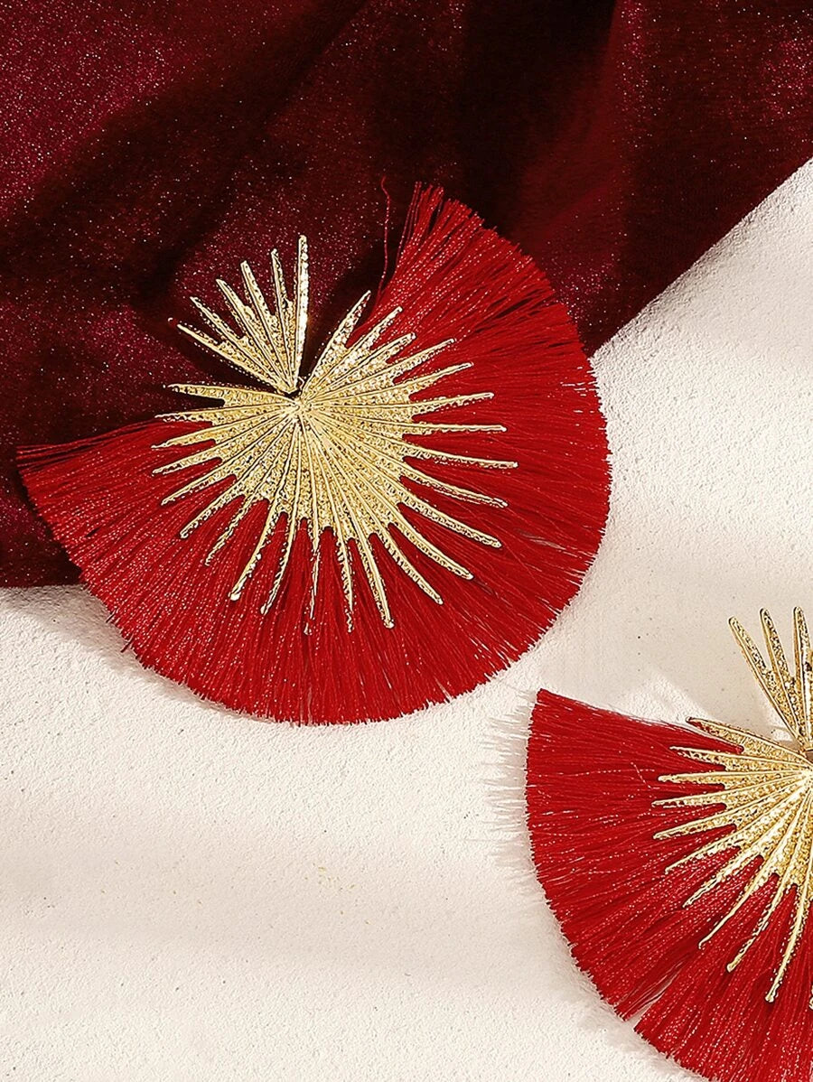 Vintage Heart Fan Tassel Earrings