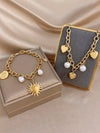 Golden Faux Pearl Heart Bracelet Set