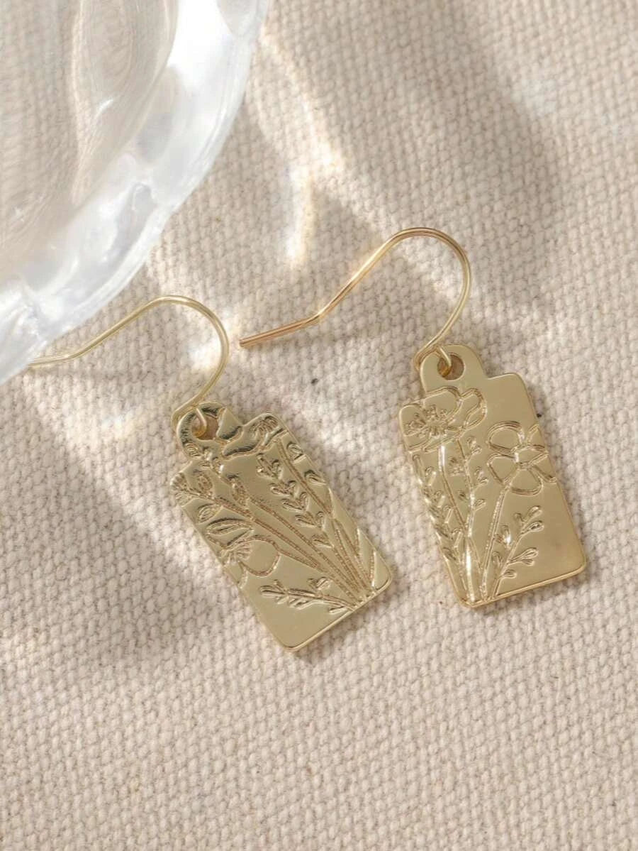 Vintage Carved Art Square Earrings