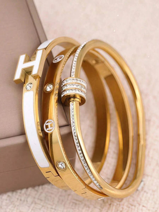 Pink Enamel Letter Crystal Bangle
