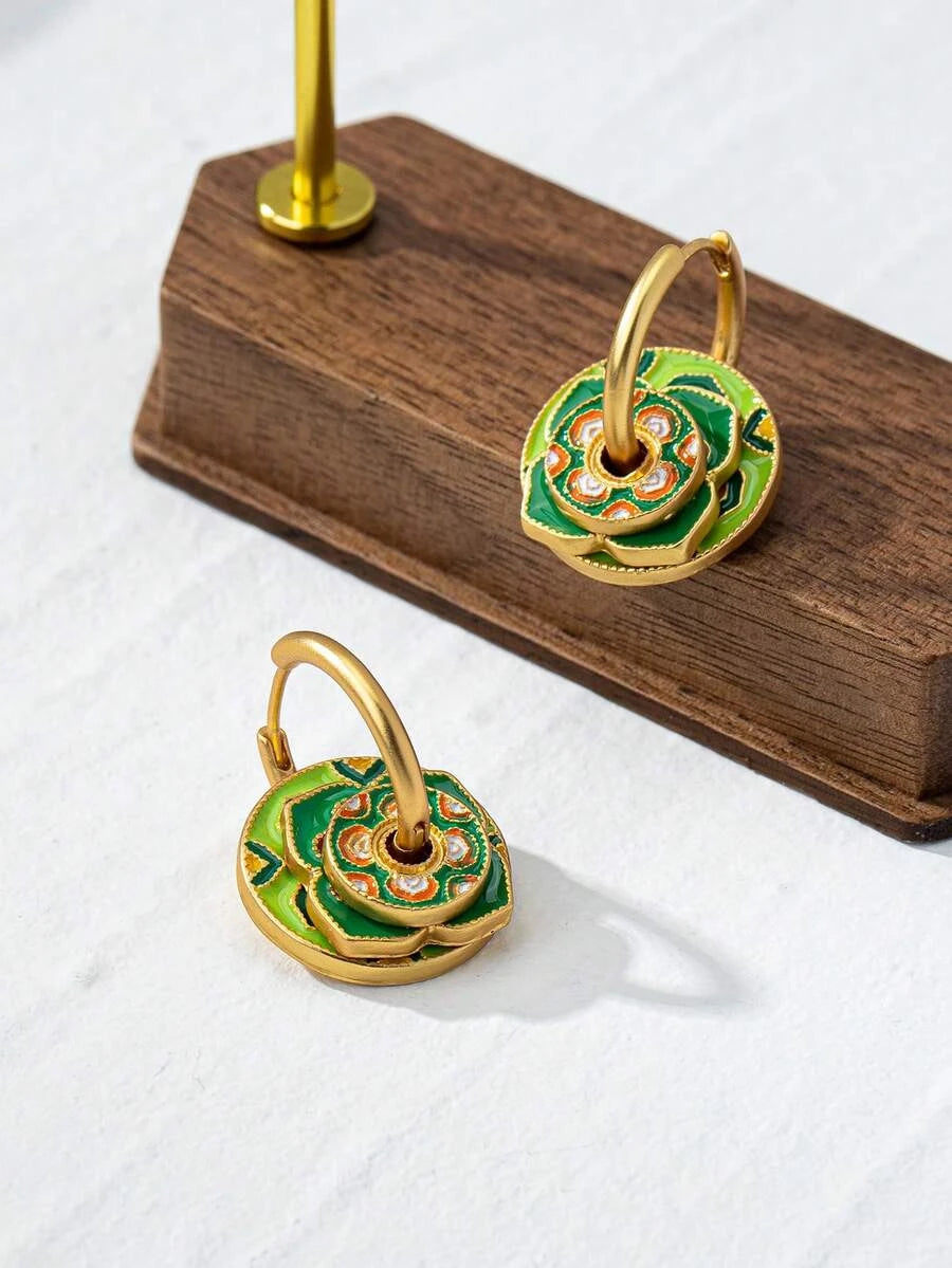 Enamel Geometric Hoop Earrings