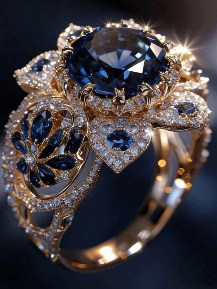 Vintage Floral Sapphire Statement Ring