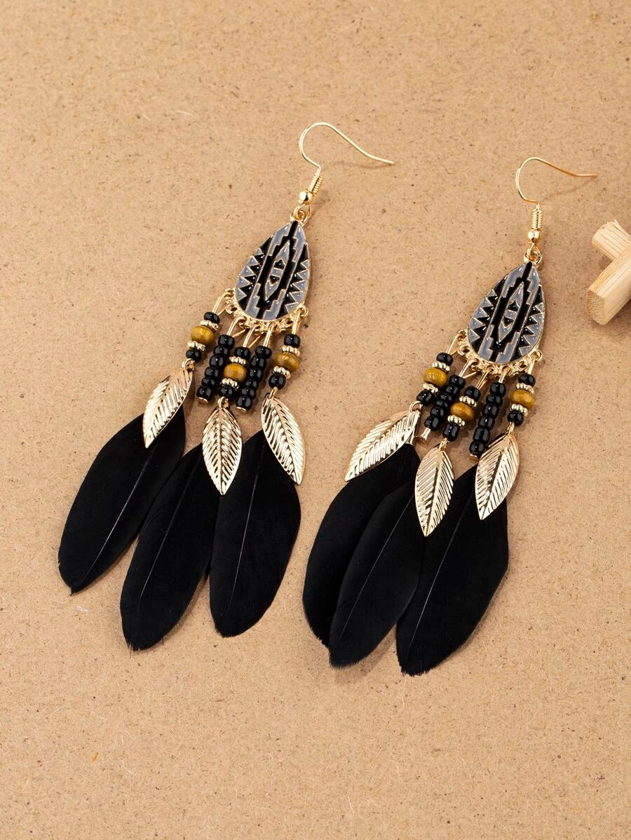 Vintage Feather Pendant Earrings