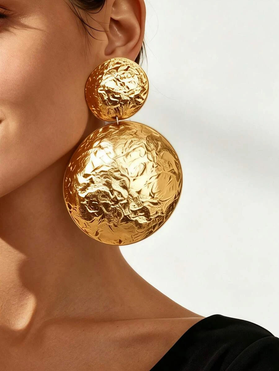 Gold-Plated Metal Drum Dangle Earrings