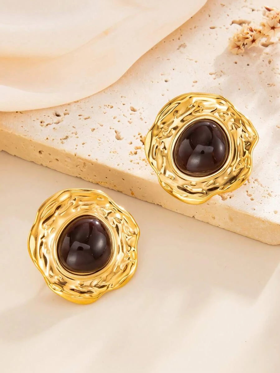Vintage French Asymmetrical Geometric Gemstone Stud Earrings